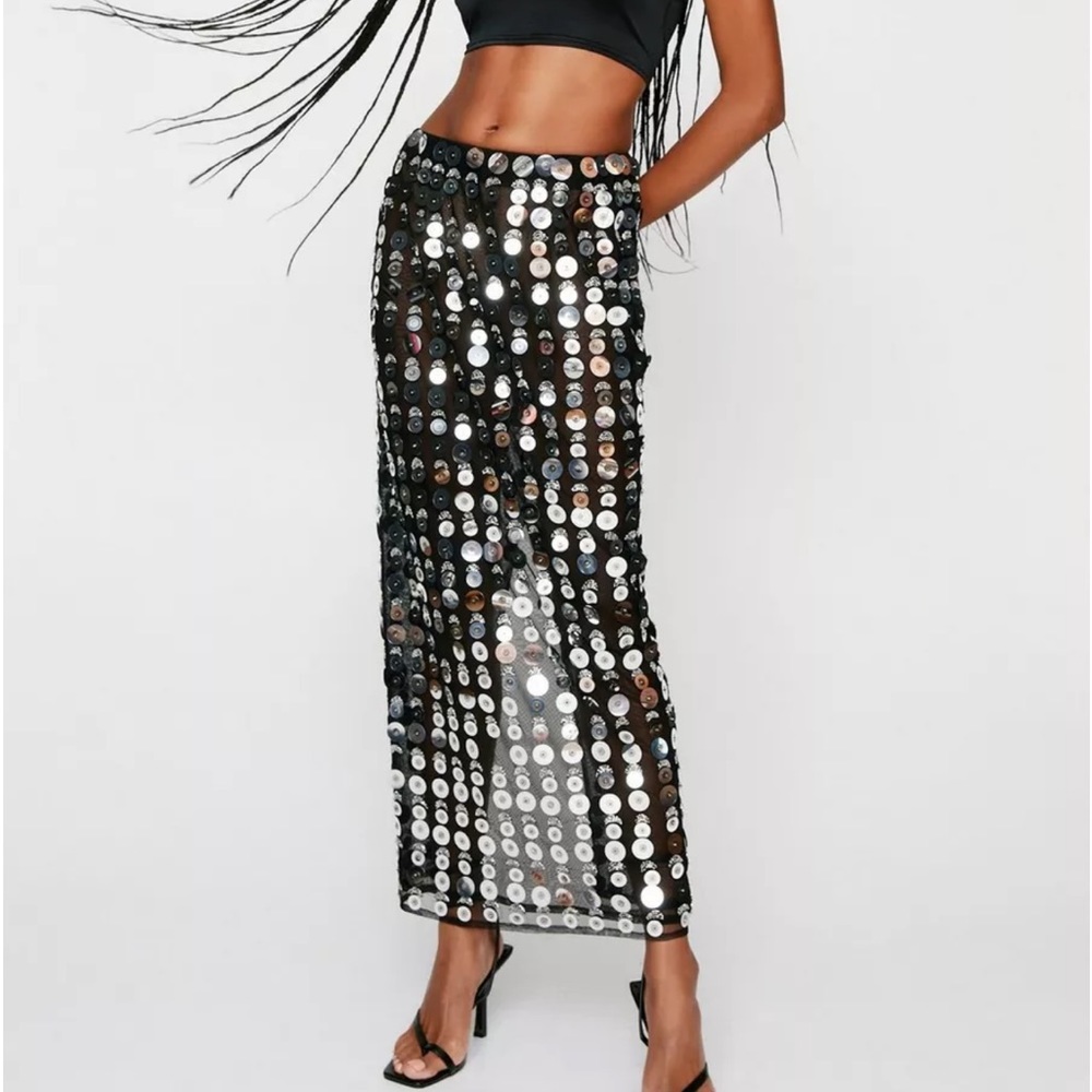 Premium Mirror Disc Sequin Maxi Skirt